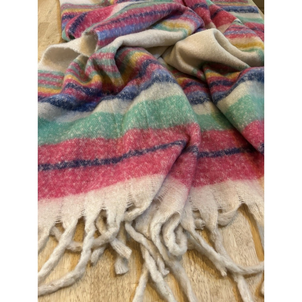 Free People Throw Blanket - Ivory + Multi-Color Stripes NWT